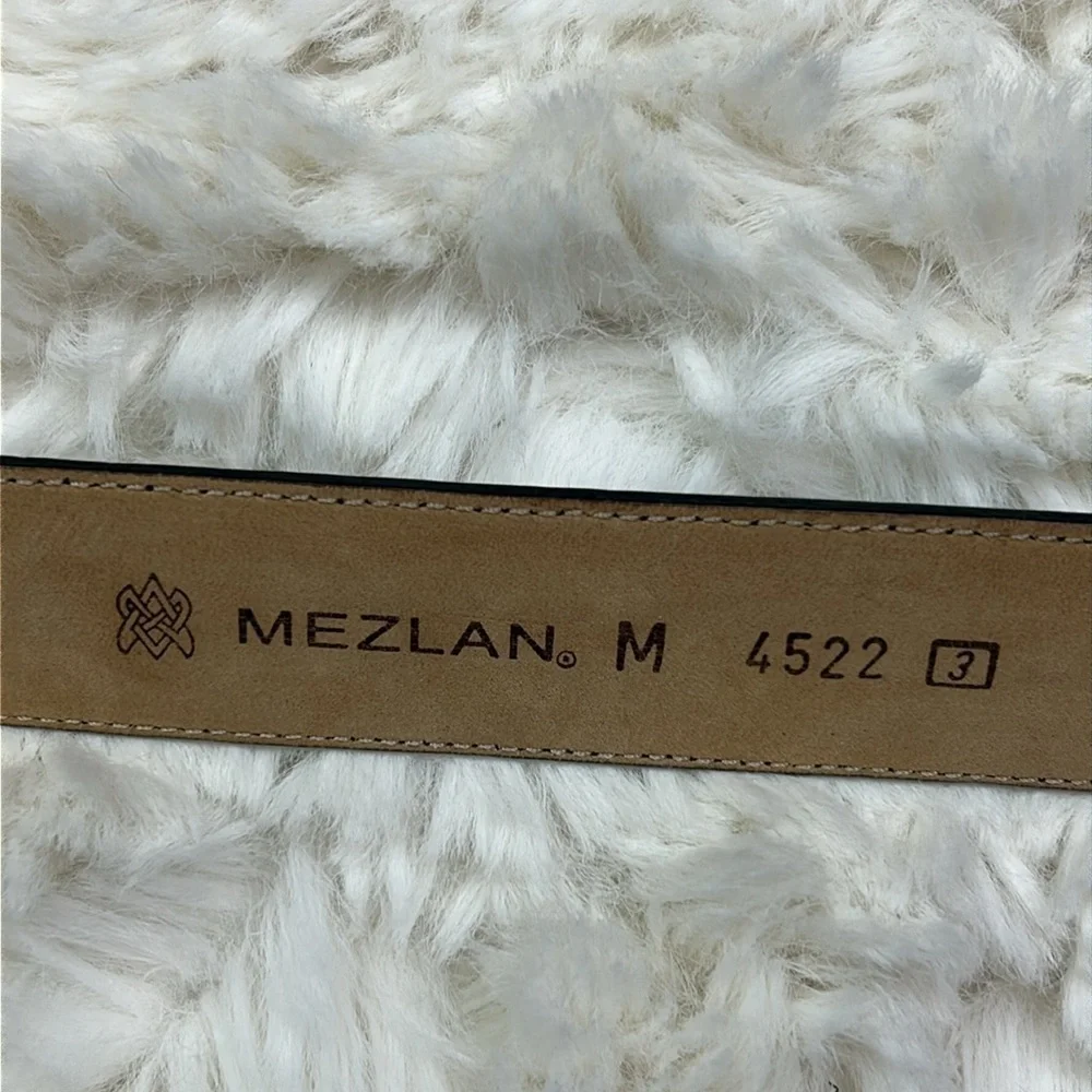 Mezlan Designer Black Leather Belt Silver Metal Buckle Made in Spain